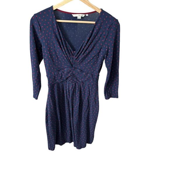 Boden Marion Jersey Knit 3/4 Sleeve Polka Dot Print Navy/Red Mini Dress (4L) - Picture 3 of 14